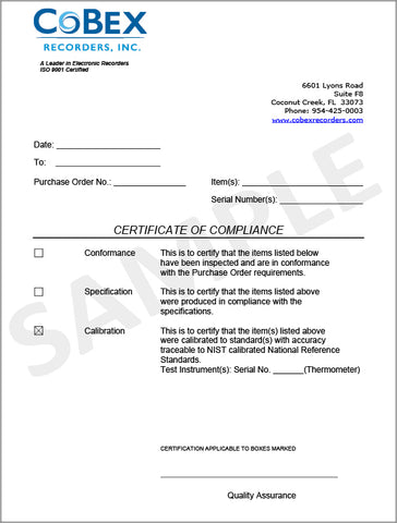 CoBex Recorder – Certificate of Compliance